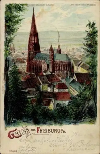 Halt gegen das Licht Litho Freiburg im Breisgau, Teilansicht Stadt, Meteor 88690