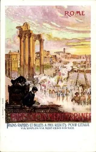 Künstler Ak Roma Rom Lazio, Paris Lyon Mediterranée, Trains Rapides et Billets à prix réduits