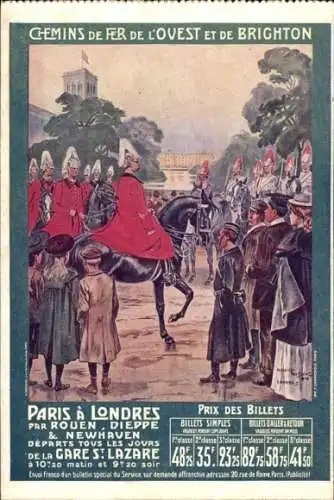 Künstler Ak Chemins de Fer de l'Ouest, Paris, London, Soldaten zu Pferd