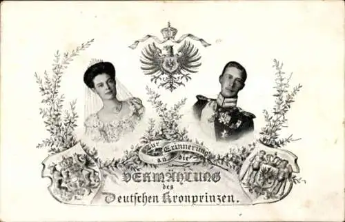 Wappen Ak Kronprinz Wilhelm von Preußen, Kronprinzessin Cecilie, Vermählung