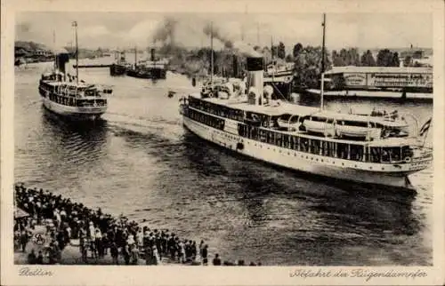 Ak Szczecin Stettin Pommern, Abfahrt der Rügendampfer