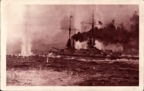 Künstler Ak Deutsches Kriegsschiff, S.M.S. Friedrich der Große, Flottenflaggschiff