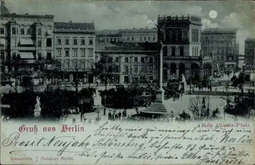Mondschein Ak Berlin Kreuzberg, Belle-Aliance-Platz