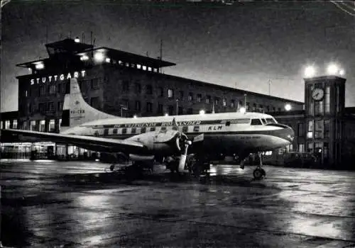 Ak Stuttgart in Baden Württemberg, Flughafen mit Passagiermaschine De Vliegende Hollander, KLM