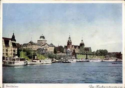 Ak Szczecin Stettin Pommern, Hakenterrasse, Dampfer