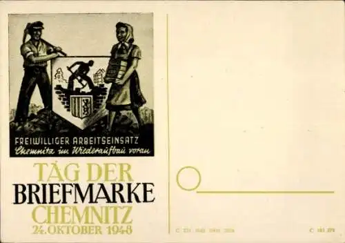 Ak Chemnitz in Sachsen, Tag der Briefmarke 1948, Freiwilliger Arbeitseinsatz