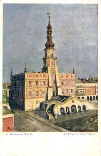 Künstler Ak Dobrowolski, A., Zamość Polen, Rathaus