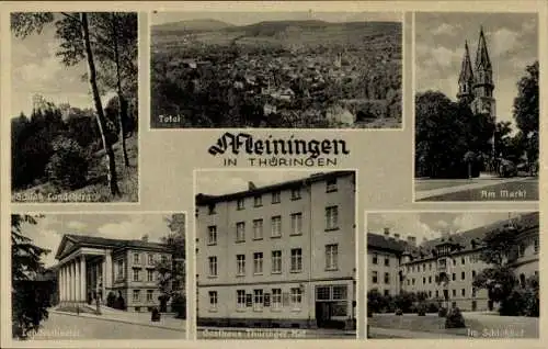 Ak Meiningen in Thüringen, Gasthaus Thüringer Hof, Markt, Schlosshof, Schloss Landsberg