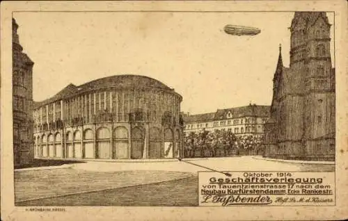 Künstler Ak Berlin Charlottenburg, Kurfürstendamm Ecke Rankestraße, L. Faßbender, Zeppelin