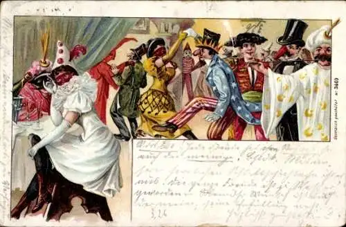 Litho Karneval, Personen in Faschingskostümen