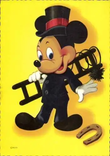 Ak Walt Disney, Micky Maus, Schornsteinfeger, Hufeisen