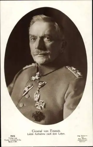 Passepartout Ak General Otto von Emmich, Letzte Aufnahme, Liersch 7619