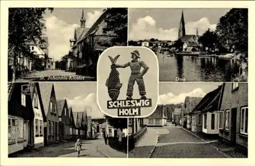 Ak Holm Schleswig in Schleswig Holstein, St. Johannis Kloster, Dom, Straßenpartie