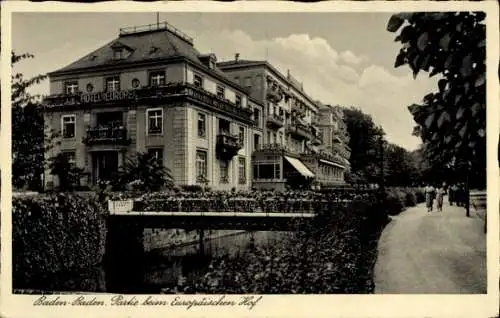 Ak Baden Baden am Schwarzwald, Europäischer Hof, Brücke, Teilansicht