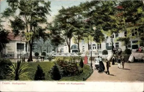 Ak Essen im Ruhrgebiet, Stadtgarten, Terrasse, Musikpavillon