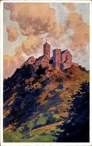 Ak Lutherstadt Eisenach in Thüringen, Wartburg bei Sonnenuntergang