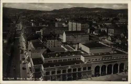 Ak Stuttgart in Württemberg,, Blick vom Bahnhofturm, Hindenburgbau