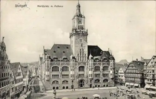 Ak Stuttgart in Württemberg, Marktplatz, Rathaus