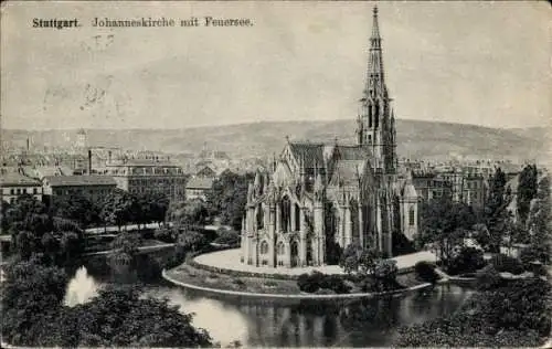 Ak Stuttgart in Württemberg, Johanneskirche, Feuersee