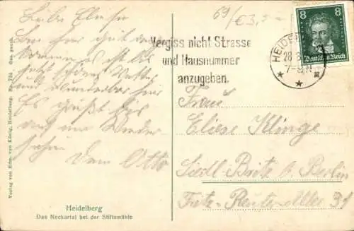 Ak Ziegelhausen Heidelberg am Neckar, Stiftsmühle, Neckartal