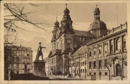 Ak Mannheim in Baden, Jesuitenkirche, Schillerdenkmal