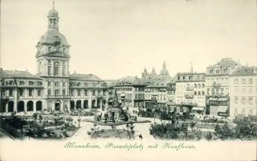 Ak Mannheim in Baden Württemberg, Paradeplatz mit Kaufhaus, Denkmal, Geschäfte