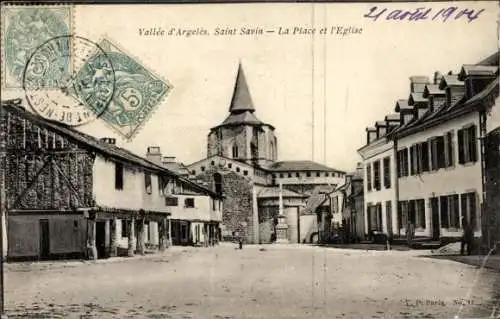 Ak Saint Savin Hautes-Pyrénées, Place, Eglise