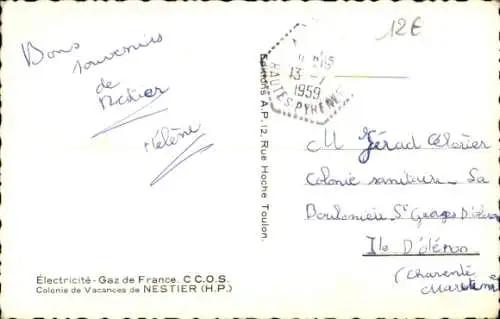 Ak Nestier Hautes Pyrénées, Electricite Gaz de France, Colonie de Vacances