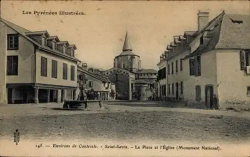 Ak Saint Savin Hautes-Pyrénées, Place, Eglise, Monument National