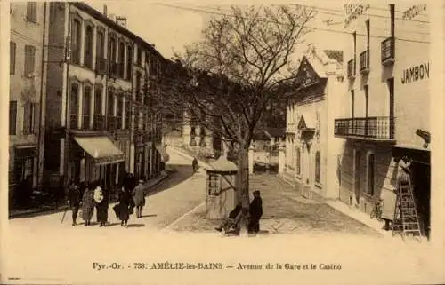 Ak Amelie les Bains Pyrénées Orientales, Avenue de la Gare, Casino