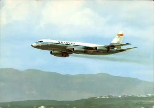 Ak Spanisches Passagierflugzeug der Spantax, Convair CV 990 A Coronado