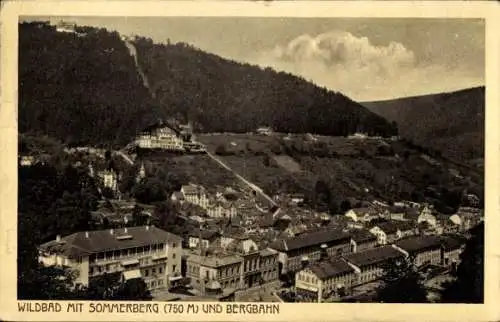 Ak Bad Wildbad Schwarzwald, Teilansicht, Sommerberg, Bergbahn