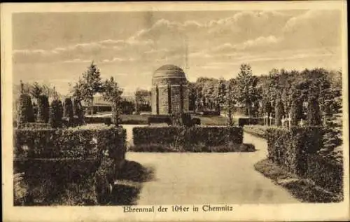 Ak Chemnitz Sachsen, Ehrenmal der 104er, Grünanlagen, Allg. großer 104er Tag 06-08. Juni 1925