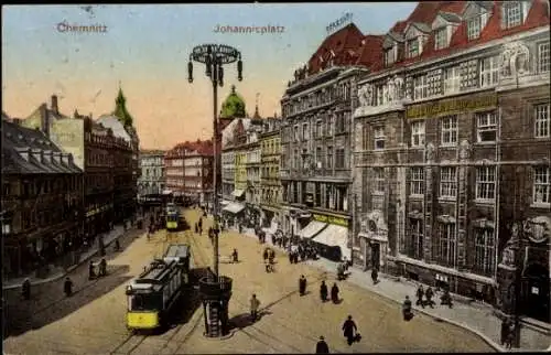 Ak Chemnitz, Johannisplatz, Straßenbahn, Geschäfte