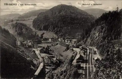 Ak Triberg im Schwarzwald, Bahnhof, Gutachtal