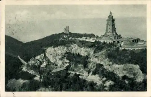 Ak Steinthaleben Kyffhäuserland in Thüringen, Burgruine Kyffhäuser, Kaiser Wilhelm Denkmal