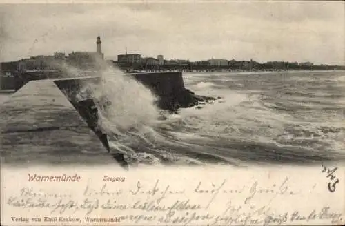 Ak Ostseebad Warnemünde Rostock, Seegang an der Mole