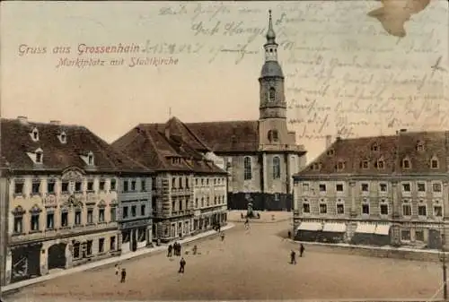 Ak Großenhain Sachsen, Marktplatz, Stadtkirche