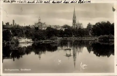 Ak Geringswalde Sachsen, Großteich, Kirche, Schwäne