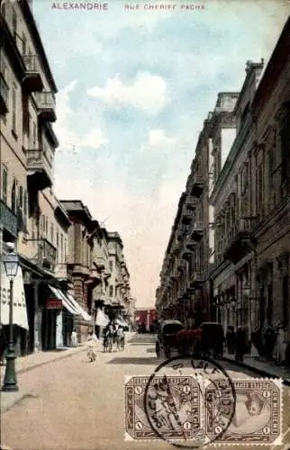 Ak Alexandria Ägypten, Rue Cheriff Pacha, Straßenpartie