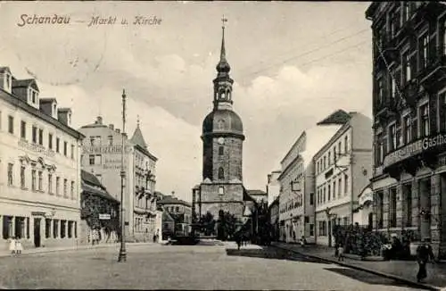 Ak Bad Schandau Sächsische Schweiz, Markt und Kirche, Gasthaus zur Krone