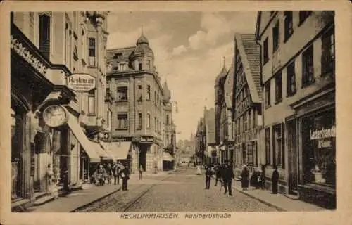 Ak Recklinghausen im Ruhrgebiet, Kunibertistraße, Geschäfte, Restaurant, Lederhandlung