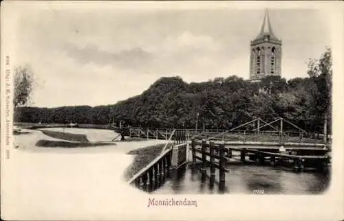 Ak Monnickendam Waterland Nordholland Niederlande, Brücke, Glockenturm