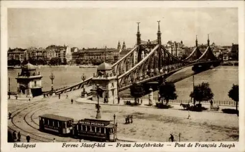 Ak Budapest Ungarn, Franz Josefs-Brücke, Straßenbahn