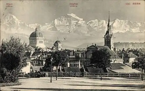 Ak Bern Stadt Schweiz, Teilansicht, Kirche, Berge