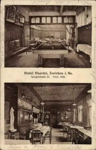 Ak Zwickau in Sachsen, Hotel Haertel, Spiegelstraße 65, Billardtisch