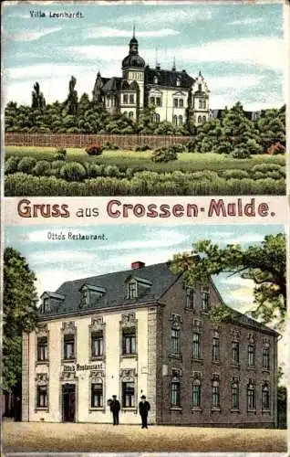 Litho Crossen an der Mulde Zwickau Sachsen, Villa Leonhardt, Ottos Restaurant