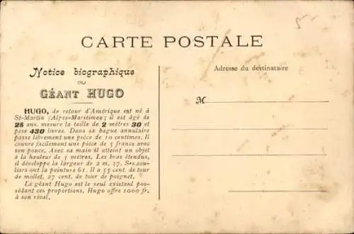 Ak Hugo le plus grand des Geants existant sur terre, Riese