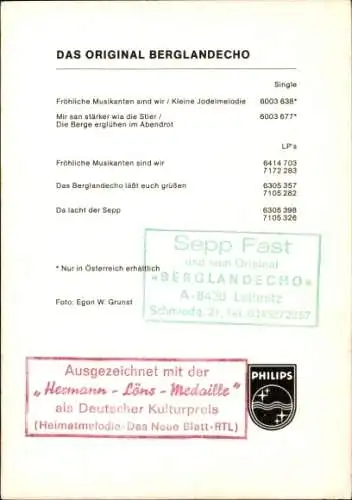 Ak Musikgruppe Das Original Berglandecho, Gruppenbild, Autogramme