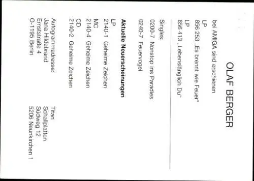 Ak Sänger Olaf Berger, Portrait, Autogramm